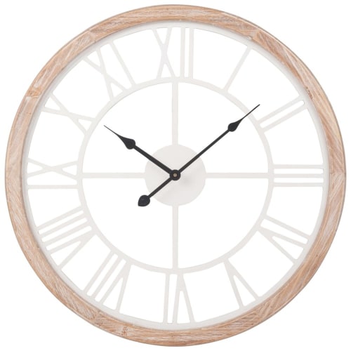 Dekoration Uhren und Wecker | Wanduhr, weiß und naturfarben H50 - HJ48083