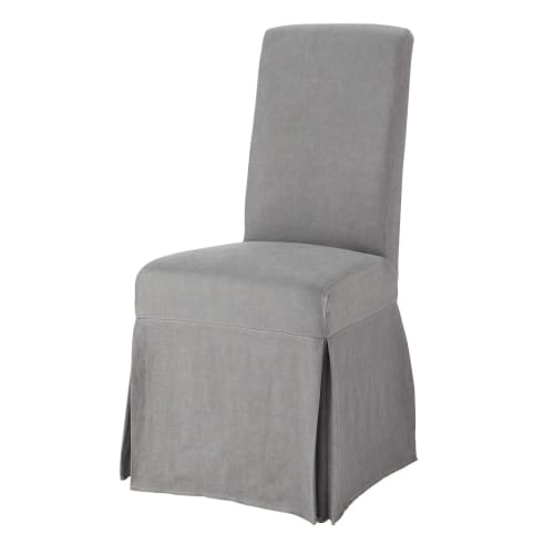 Washed linen long chair cover in grey