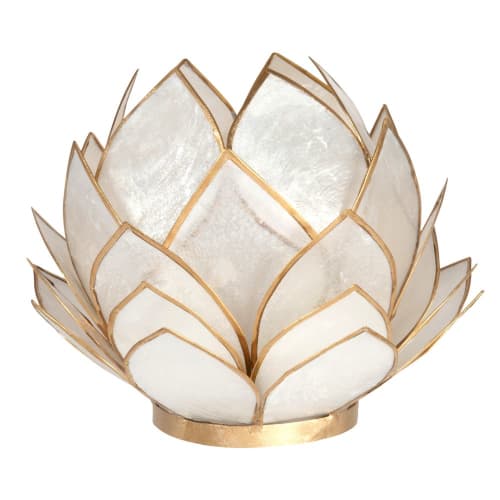 Water lily tea lights in white mother-of-pearl and gold metal