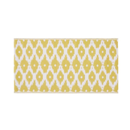 Garten Outdoor-Teppiche | Wendeteppich aus Polypropylen, gelb mit weißen grafischen Motiven, 75x140cm - KA08451