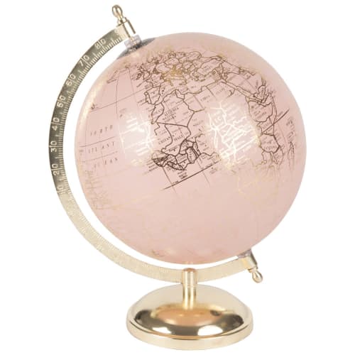 Wereldbol met wereldkaart in roze en verguld