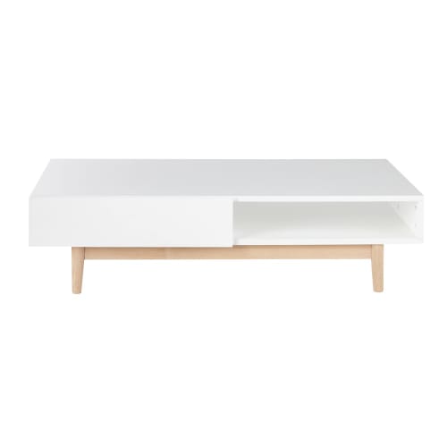 Business Coffee tables | White 2-Drawer Scandinavian-Style Coffee Table - QK95111