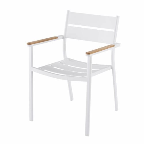 Outdoor collection Garden armchairs | White Aluminium and Solid Teak Garden Armchair - UE80870