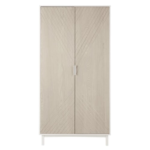 White and beige wardrobe with 2 carved swing doors