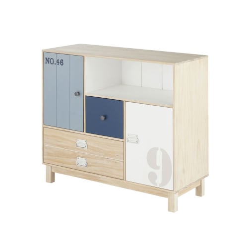 White And Blue Pine 2 Drawer 2 Door Storage Cabinet Marin