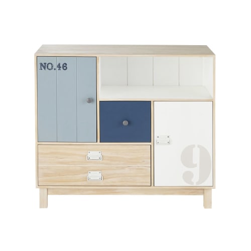 White And Blue Pine 2 Drawer 2 Door Storage Cabinet Marin