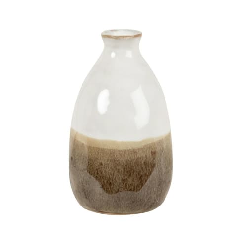 White and brown porcelain vase H10cm - Set of 2