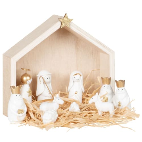 White and gold Christmas nativity scene