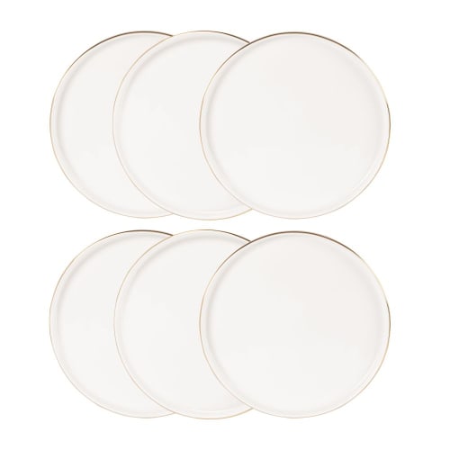 White and Gold Porcelain Dessert Plate - Set of 6