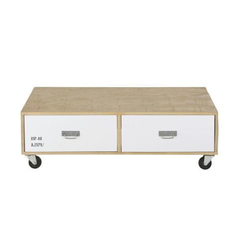 Furniture Coffee tables | White and Natural Colour 4-Drawer Coffee Table - RO67885