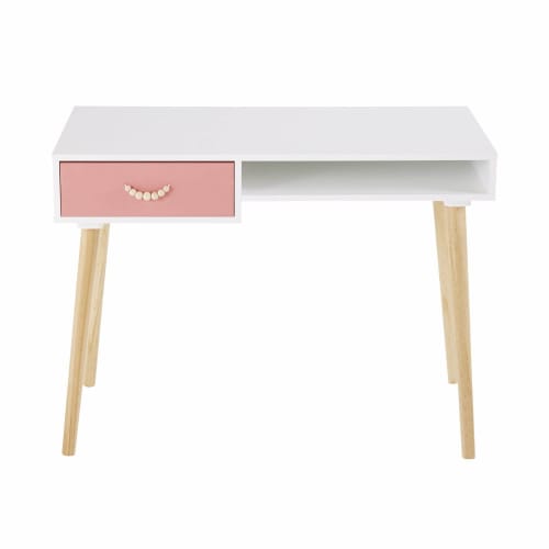 White and Pink Coral Vintage 1-Drawer Desk