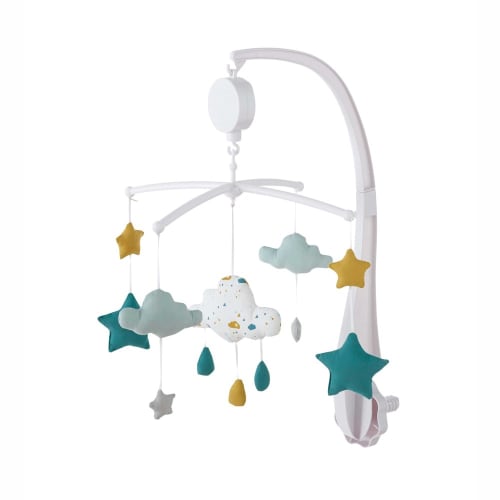 White Blue And Mustard Cotton Musical Mobile For Babies Gaston Maisons Du Monde