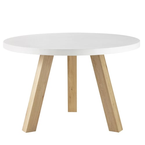 White Concrete And Oak 5 6 Seater Dining Table D120