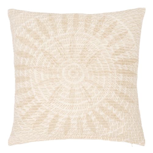 White Cotton Cushion Cover with Beige Print 40x40 Katerini Maisons du