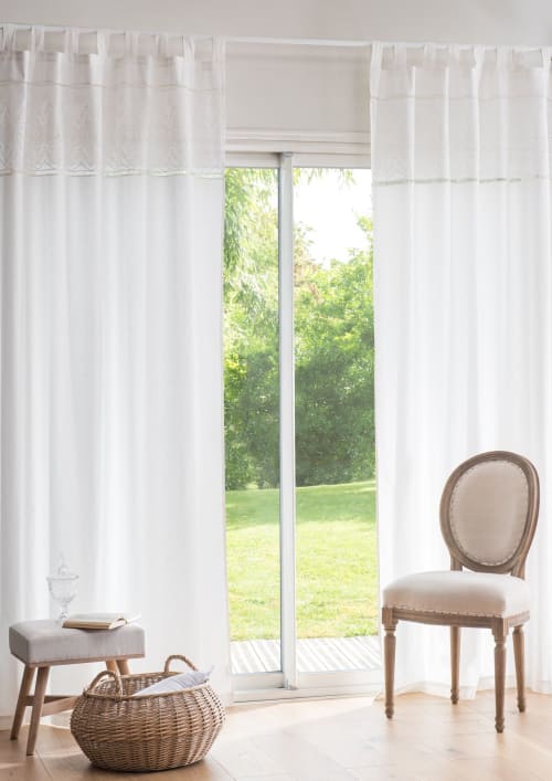 White Embroidered Cotton Tab Top Curtain 130x250 Maisons du Monde
