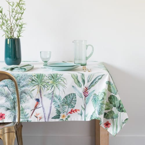 Soft furnishings and rugs Tablecloths & napkins | White Foliage Print Cotton Tablecloth 150x250 - JN46905