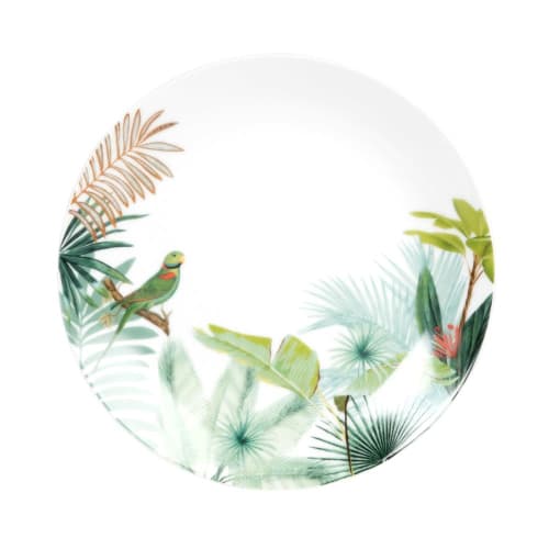 Tableware Dinner plates & dining sets | White, green and blue porcelain dessert plate with plant print - WN69849