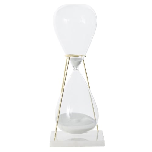 White hourglass in glass and gold metal