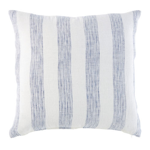 White Linen Cushion with Blue Stripe Print 45x45 Brieuc | Maisons du Monde