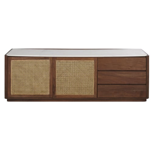 Furniture Sideboards | White marble and rattan canework sideboard with 2 doors and 3 drawers - DS76904