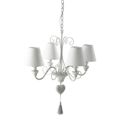 Kids Children's lighting | White Metal Chandelier with Aged Effect and Heart Tassel - YJ42204