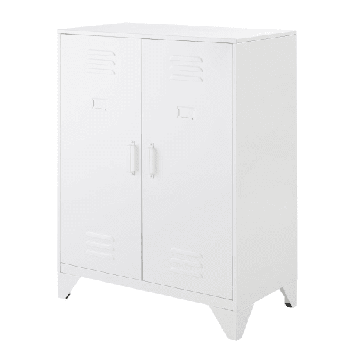 White Metal Industrial 2 Shelf Storage Cabinet Sunset Maisons Du Monde