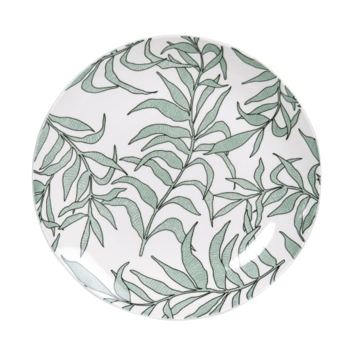 Tableware Dinner plates & dining sets | White porcelain dessert plate with green plant print - JO03079