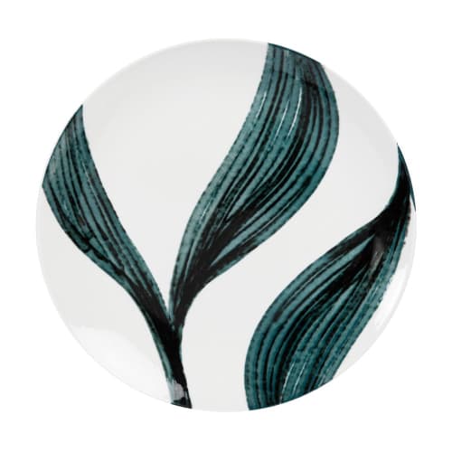 Tableware Dinner plates & dining sets | White porcelain dessert plate with green plant print - KZ50175