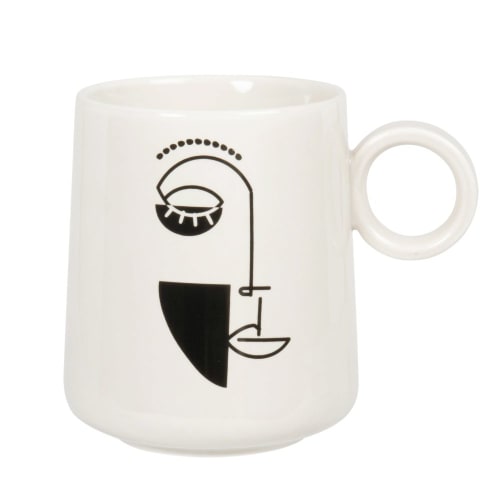 Tableware Cups, bowls & mugs | White porcelain mug with black face print - CX15277