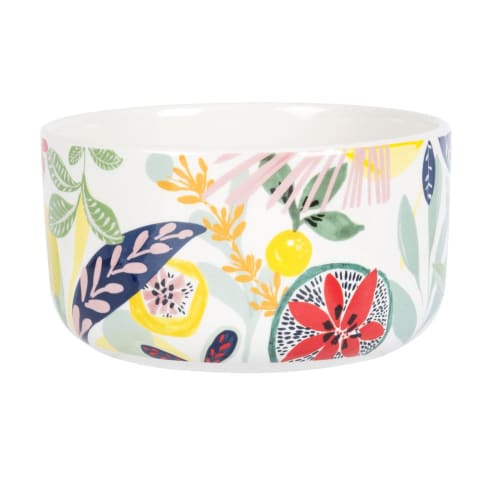 White Porcelain Salad Bowl with Multicoloured Fruit Print