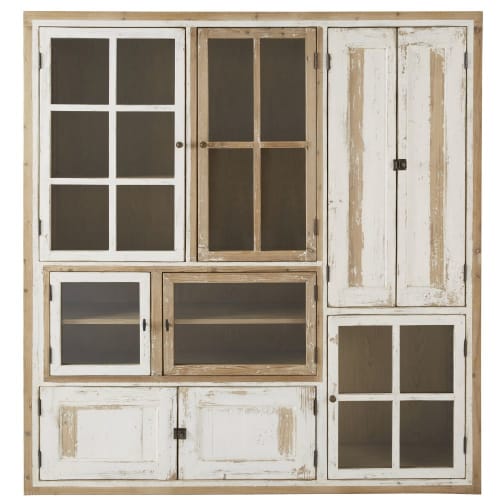 White Recycled Pine and Tempered Glass 9-Door Display Case