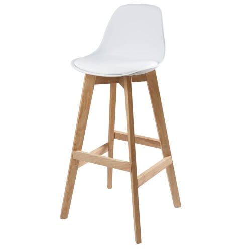 White Scandinavian Bar Chair with Oak