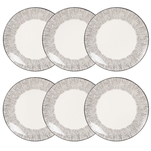 White Stoneware Dinner Plate with Polka Dots - Set of 6