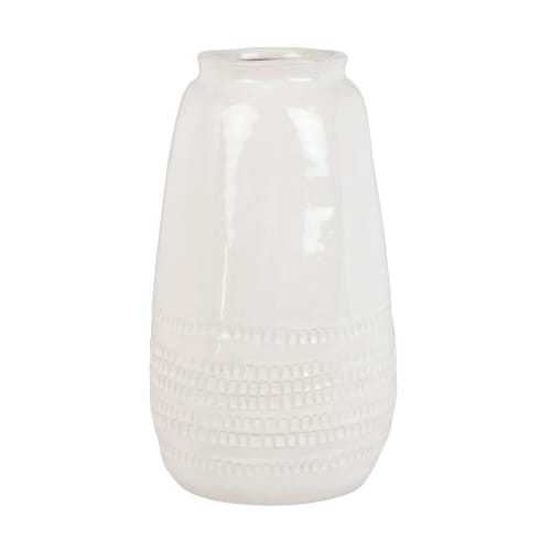 Decor Vases | White Stonework Vase H29 - UW14389