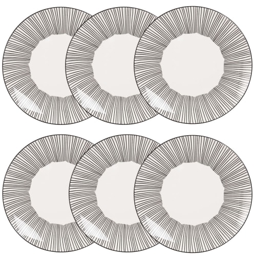 White Striped Stoneware Dinner Plate - Set of 6