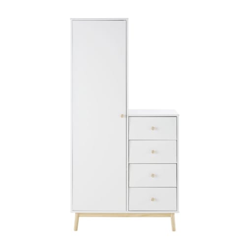 White wardrobe with 1 door and 4 drawers
