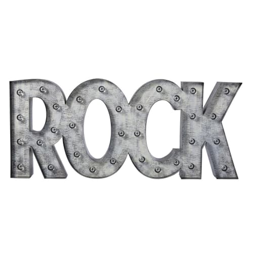 Whitewashed Grey Metal Rock Word Art Rebel Maisons Du Monde