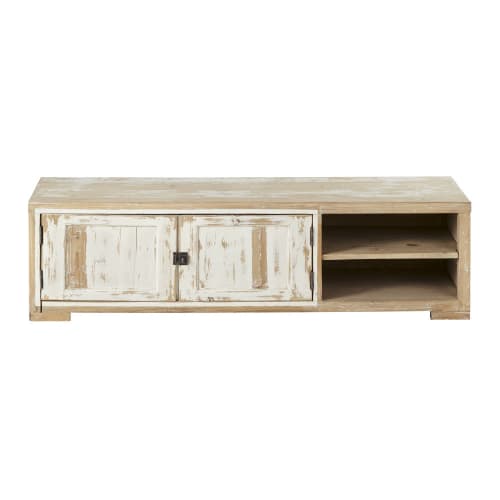Whitewashed Recycled Pine 2-Door TV Unit