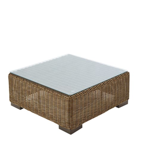 Business Garden | Wicker and tempered glass garden coffee table W 77cm - CM26664