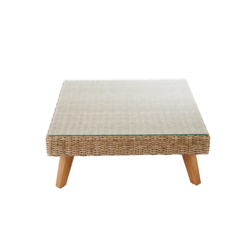 Business Garden | Wicker and tempered glass garden coffee table W 80cm - WT84141