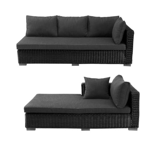 Wicker Outdoor Corner Sofa In Ash Black Porto Vecchio Maisons Du Monde