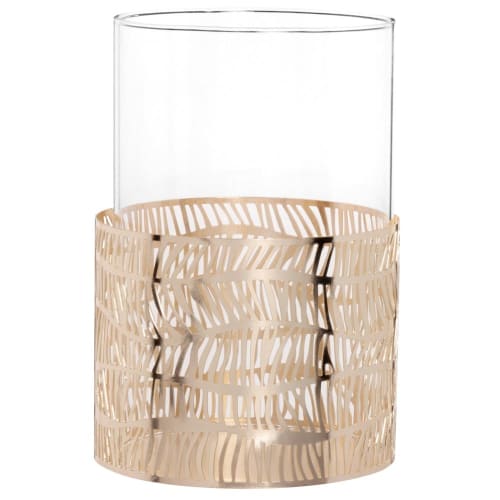 Dekoration Kerzenständer | Windlicht aus Glas und goldfarbenem Metall - FQ34003