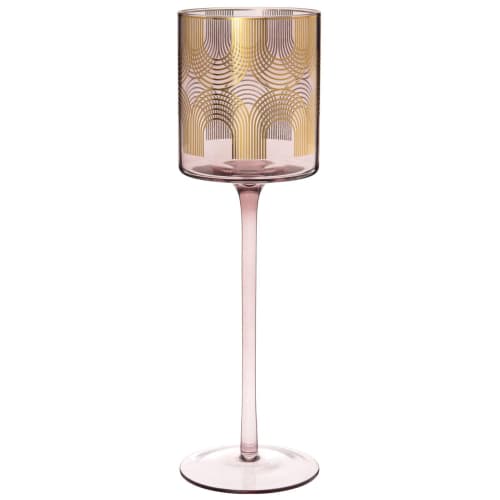 Dekoration Kerzenständer | Windlicht mit Fuß aus getöntem Glas, gold mit Mustern - FG35820