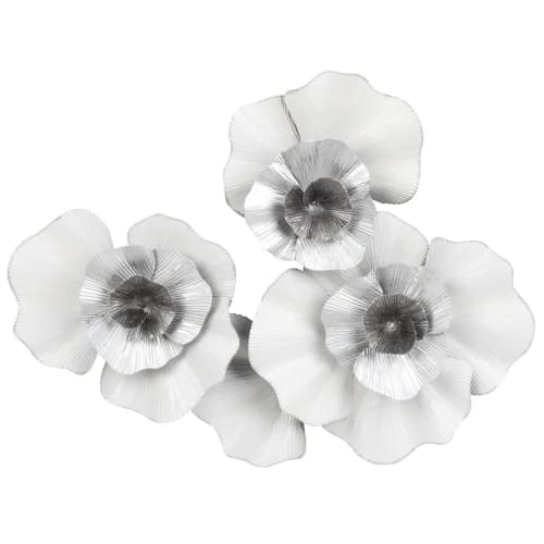 zwaard evolutie Quagga Wit en zilverkleurige metalen wanddecoratie 3 bloemen 70x57 | Maisons du  Monde