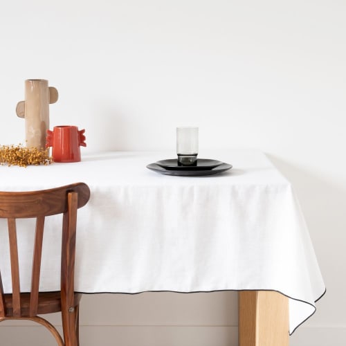 Netto Betrokken Cokes Wit en zwart tafellaken uit gewassen linnen 150 x 250 cm | Maisons du Monde