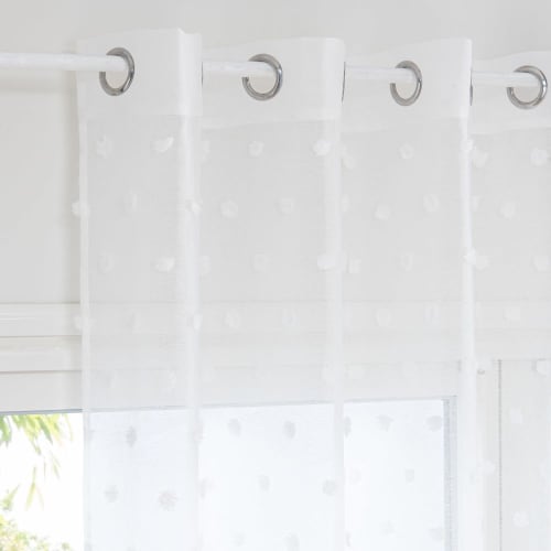 poeder matras praktijk Wit glasgordijn met ringen en pompons 140 x 250 cm, per stuk HELOISE |  Maisons du Monde