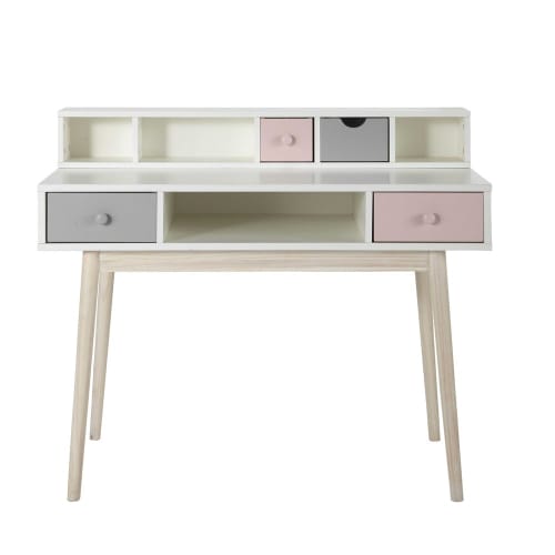 Meerdere paneel Permanent Wit vintage bureau met 2 roze en grijs lades Blush | Maisons du Monde