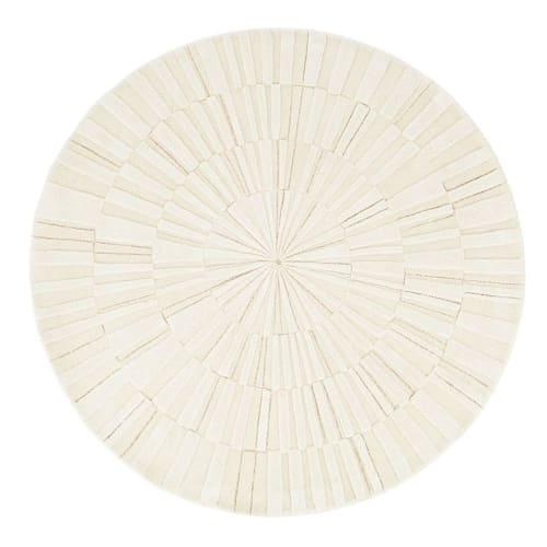 Wit wollen en katoenen handgemaakt getuft rond tapijt, D180