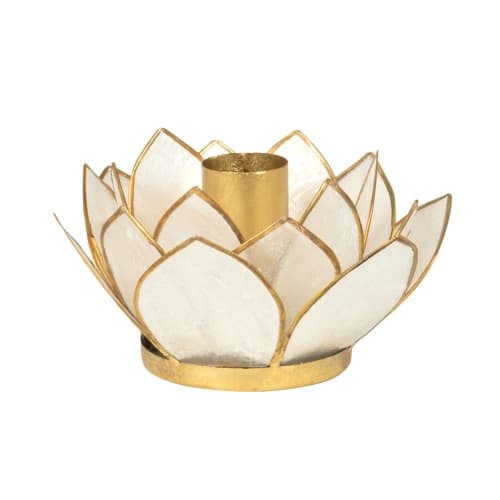 Passend Snel breuk Witte en vergulde metalen kaarsenhouder met parelmoer in de vorm van een lotusbloem  LOTUS | Maisons du Monde