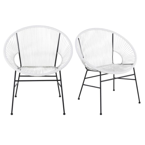 Witte fauteuil van hars voor professioneel gebruik met zwarte metalen poten (x2)